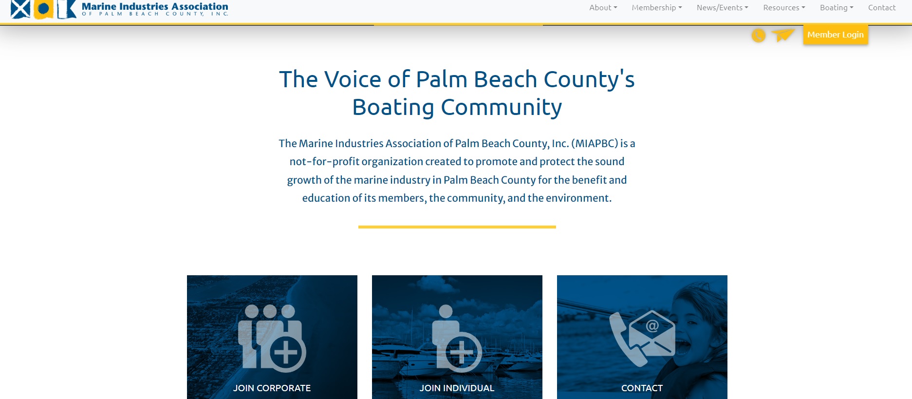 Marine Industries Association of Palm Beach County old website and logo