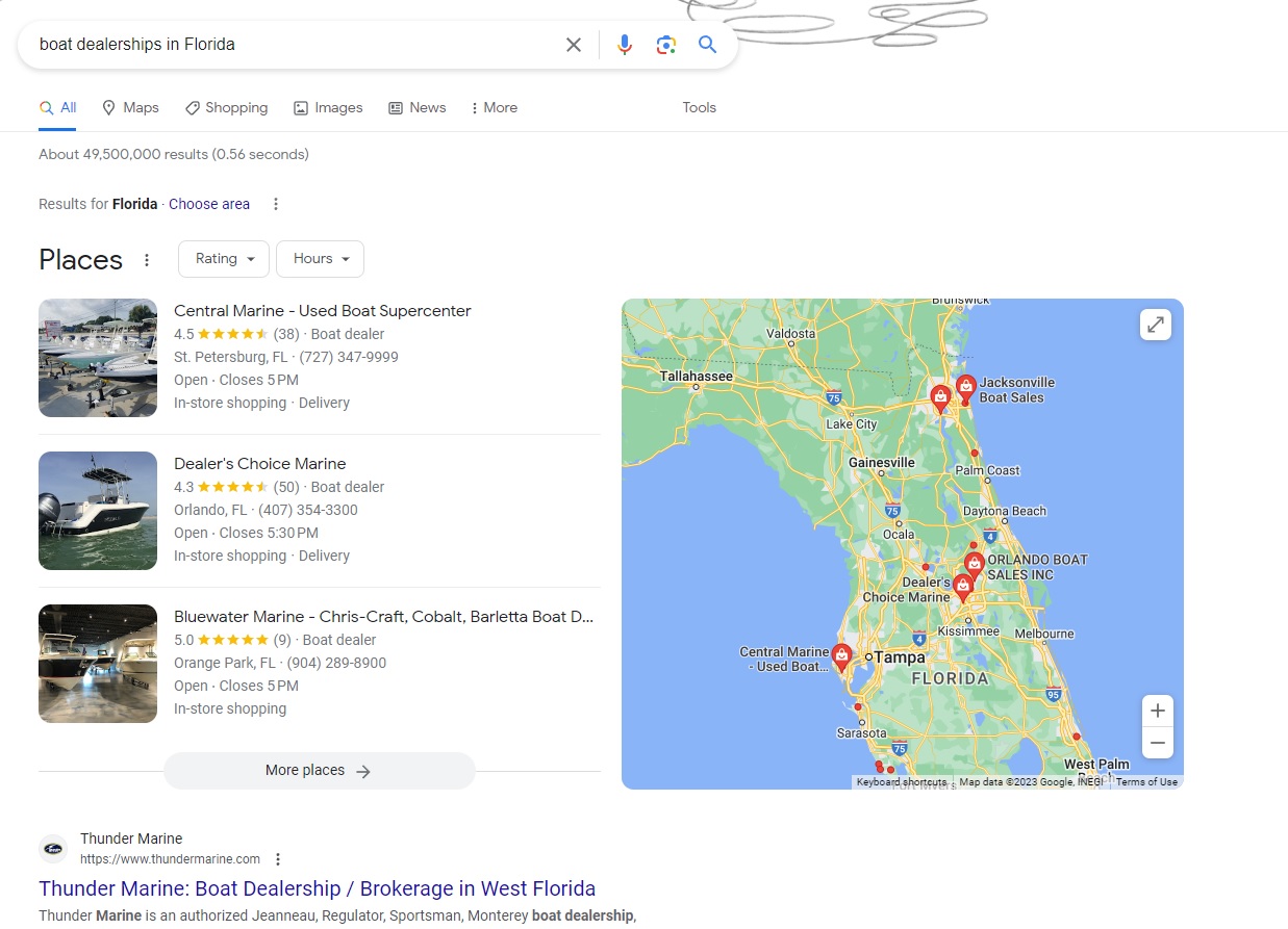 Top results of SEO for boat dealers