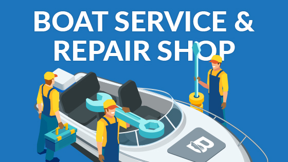 Boat service, Repair shop, illustration